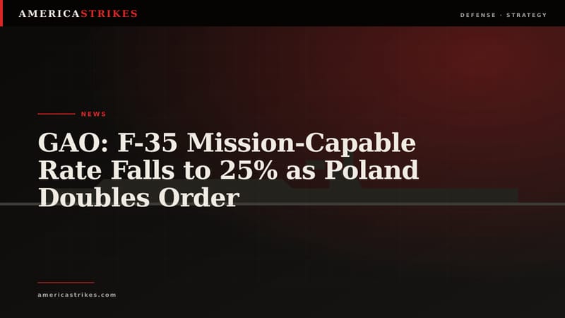 GAO: F-35 Mission-Capable Rate Falls to 25% as Poland Doubles Order